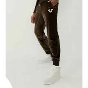 True Religion Velour Logo Branded Joggers Mocha